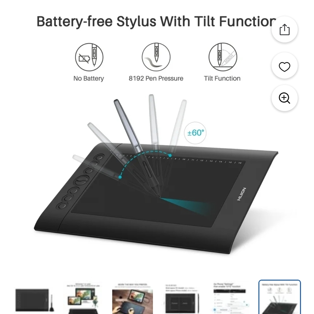 Black Graphics Tablet with Battery-Free Stylus